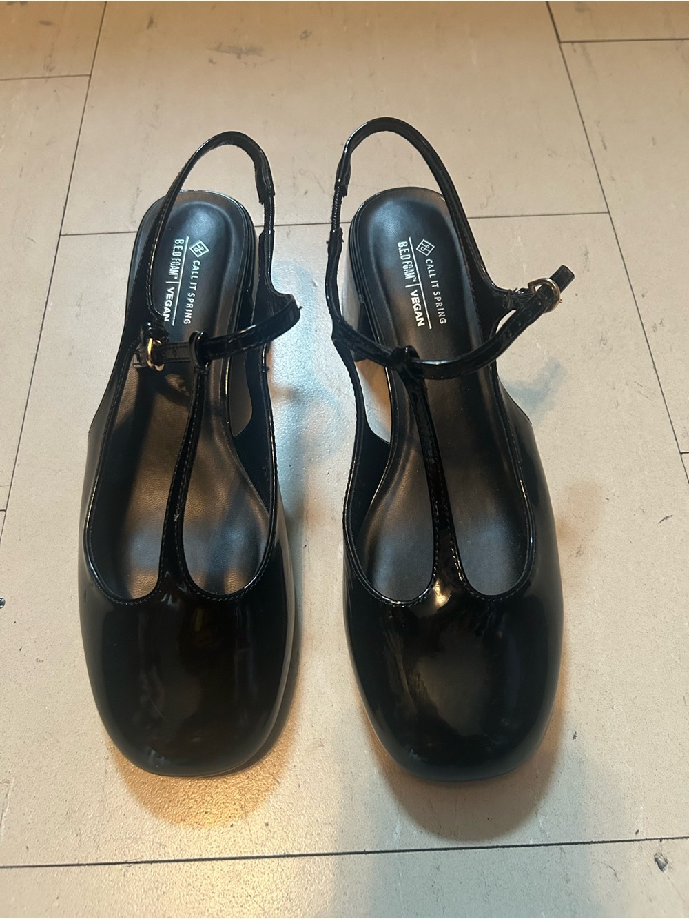 Call It Spring Black Patent T-Strap Slingback Mules